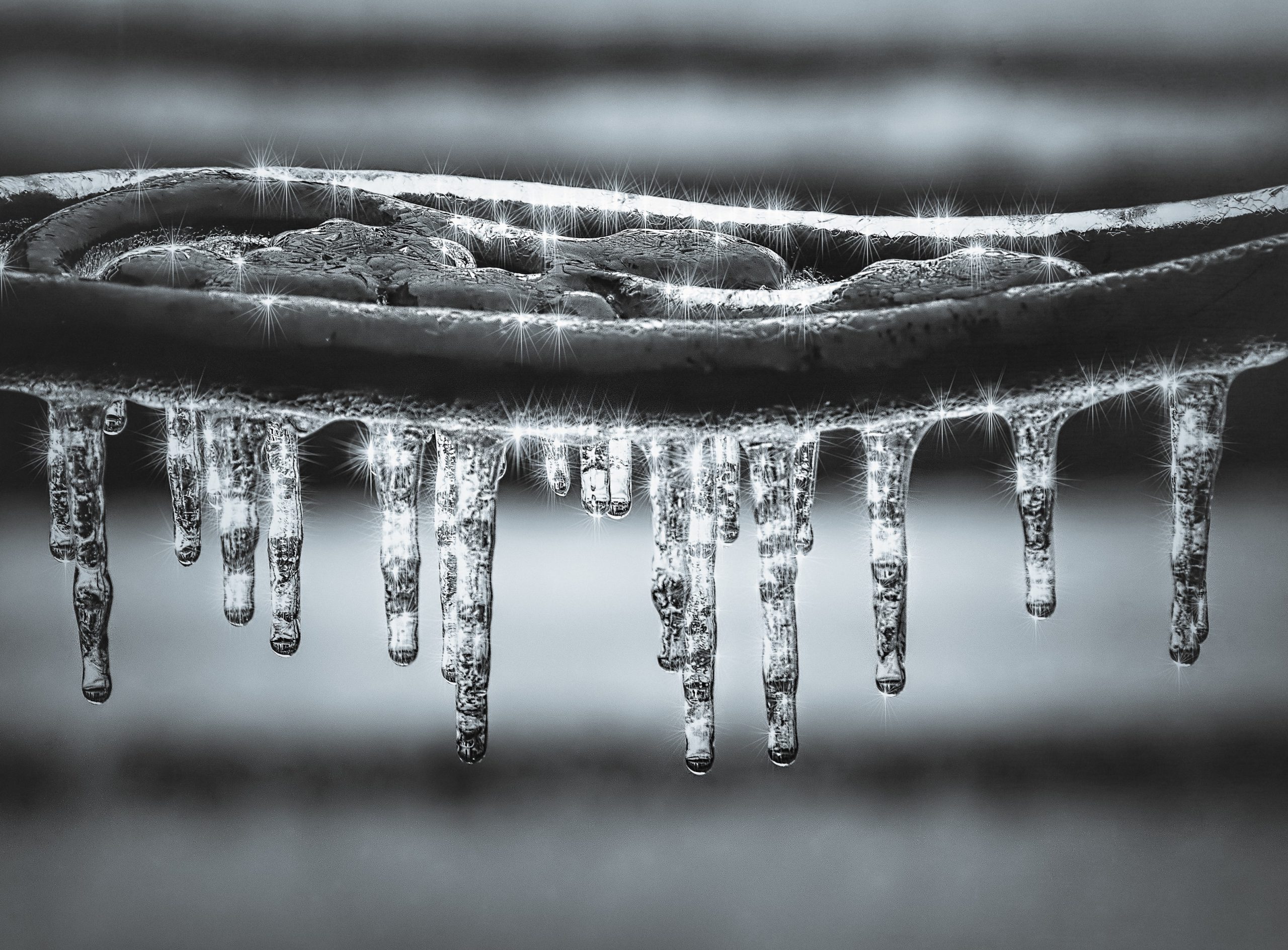 Icicles form on cast iron