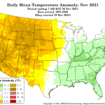 Map of national daily mean temperature anomalies for November